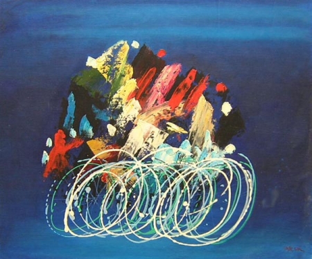 Cyklisti, moderna, moderní umění, abstrakt, modrá