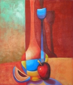 Barevné, váza, jablko, moderní, dekorativní obraz, obraz do bytu, obraz do interieru.