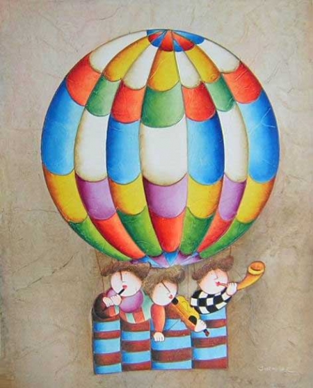 děti, balón, létání v balónu, okrová,