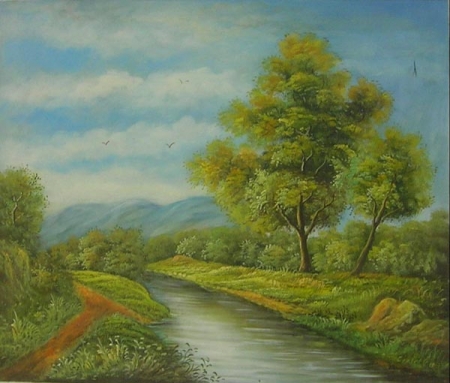 Příroda, řeka, zelené, moderní, dekorativní obraz, obraz do bytu, obraz do interieru.
