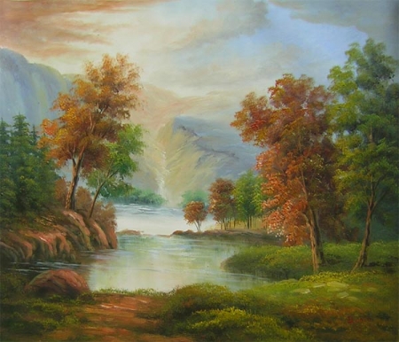 řeka, krajina, les, šedá, zelená