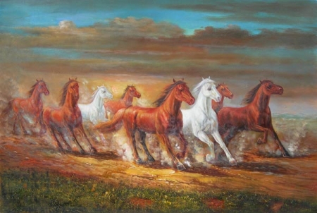 koně, modrá, hnědá, umění starých mistrů, reprodukce