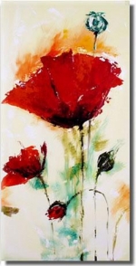 ručně malovaný obraz, obraz do bytu, máky, květiny, červená
