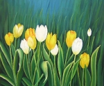 tulipány, žlutá, bílá, zelená, obrazy do bytu,Obrazy ručně malované, obrazy, dekorativní obrazy, obrazy do bytu, moderní obrazy, obrazy na plátně. 