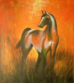 Kůň, oranžová, Obrazy do bytu na zeď, obrazy ručně malované, obrazy na plátně, obrazy, dekorativní obrazy, moderní obrazy.