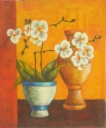 Bílá orchidej, oranžové, moderní dekorativní obraz, obraz do bytu, obraz do interieru.