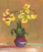 , okrová, váza, zátiší, květy, květinový motiv, obraz do bytu