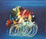 Cyklisti, moderna, moderní umění, abstrakt, modrá