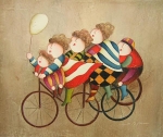 Obraz dětí jedoucích na kole s balónkem