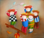 děti, okrová, balonky, houpačka, dětský motiv, obraz do  bytu
