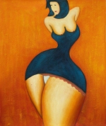 oranžová, žena, křivky, moderní umění, obraz do bytu