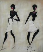 Dvě ženy, tančící, černé, bílé, moderní, dekorativní obraz, obraz do bytu, obraz do interieru.