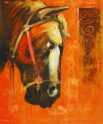 Hlava koně, oranžová, Obrazy do bytu, obrazy ručně malované, obrazy na plátně, obrazy, dekorativní obrazy, moderní obrazy.