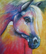 obraz koně, kůň, olejová malba, obraz koníka, barevný kůň