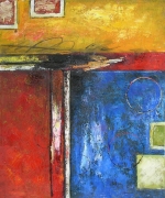 modrá, červená, abstrakce, obrazy do bytu, dekorace interiéru, moderní umění