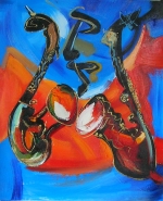 Saxofóny, barevné, moderní, dekorativní obraz, obraz do bytu, obraz do interieru.