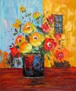 kytice, červená, zátiší, moderní umění, váza, obraz do bytu