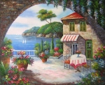 kavárna, moře, pobřeží, obraz do bytu, dekorace interiéru