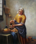 Mlékařka, Vermeer, šedá, hnědá, reprodukce obrazu, slavný obraz