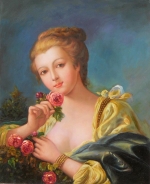 Francois Boucher autor ,růže, žena, slavný obraz, , modrá, reprodukce obrazu.