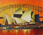 Sydney, moderní, obraz na prodej, obraz ručně malovaný, obraz na plátně,červený, dekorativní obraz, obraz do interieru.