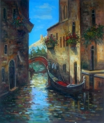 benátky, gondola, modrá, obraz do bytu, venezia, ulice, domy