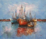 přístav, lodě, modráobraz na prodej, obraz na plátně, obraz ručně malovaný.
