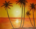východ slunce, pláž, palmy, dekorativní obraz, obraz do bytu. obraz do interieru.