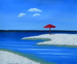 moderní obraz do interiéru, na zeď, pláž, moře modrá, slunečník, lefkáda, dovolená, 