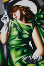 krásné ženy, elegance, obraz do bytu, zelená, rukavičky, klobouk, šedá, černá