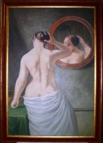dívka před zcadlem, staří mistři, nahá žena, obrazy do bytu, interiéru, dekorace, zarámovaný obraz