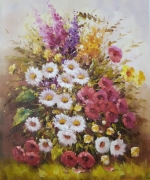ručně malovaný obraz, obraz na zeď, stěnu, obraz do interiéru, obraz květin, kytice, luční květy