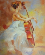 obraz na zeď, obraz do interiéru, hudba, violoncello, violoncellistka ručně malovaný obraz